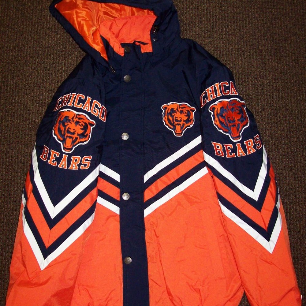 CHICAGO BEARS STARTER Full Zip Hooded Jacket  L XL